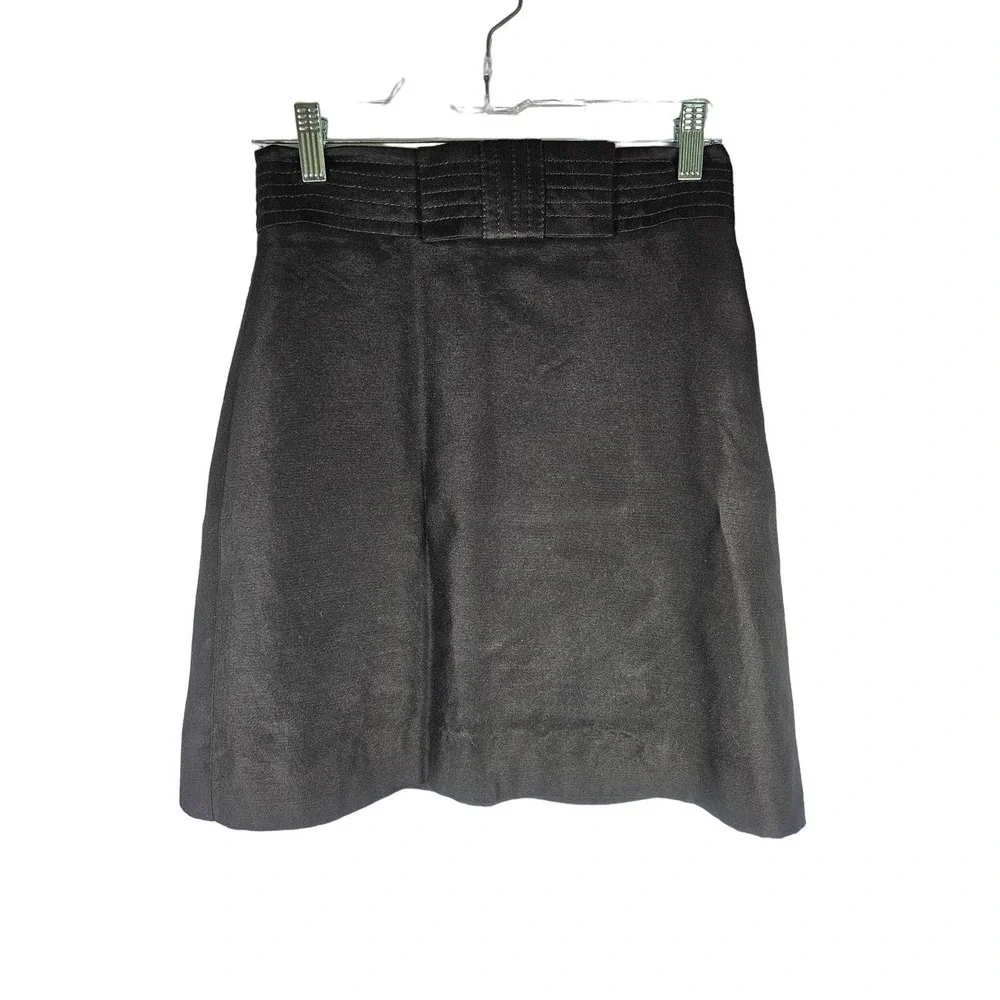 Kate Spade Black‎ Cotton Silk Sateen Front Bow Gold Zip A-line Skirt Size 0